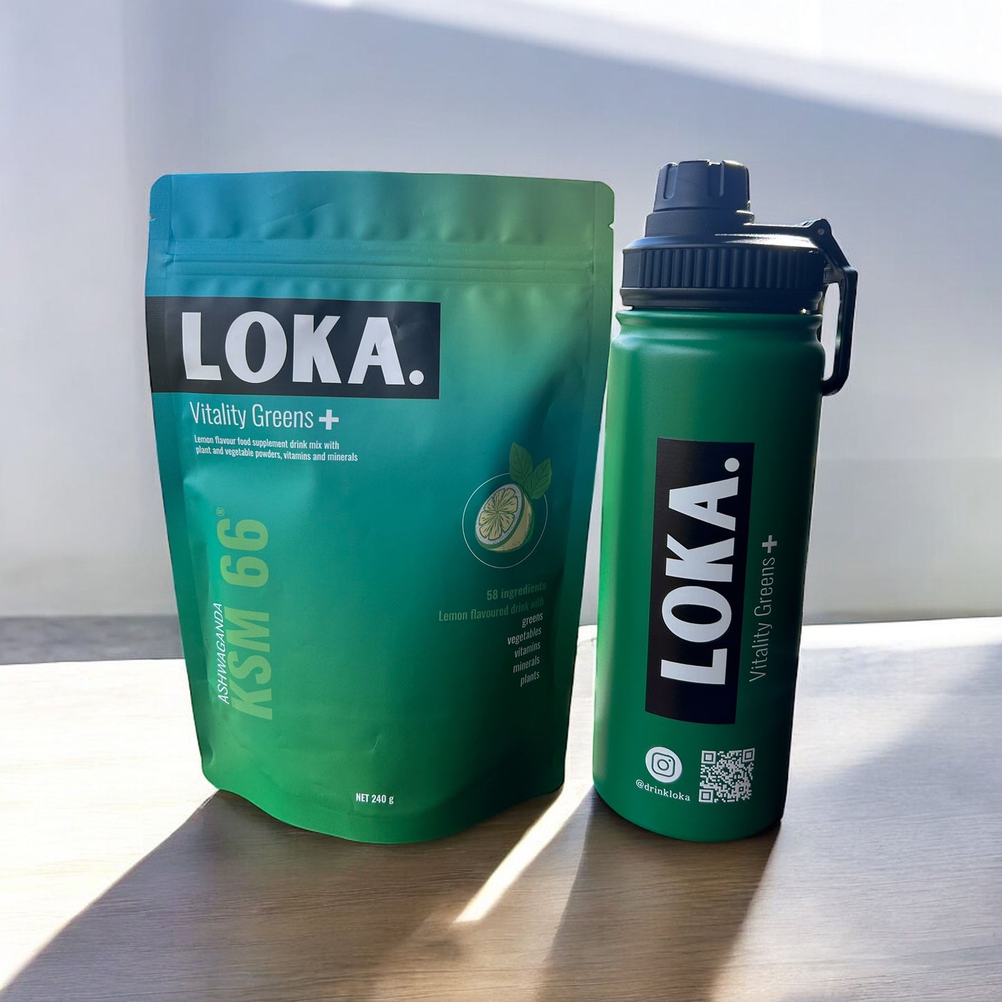 LOKA Vitality Greens+ Bundle – Superfood Powder + Bottle + Mushroom Tincture