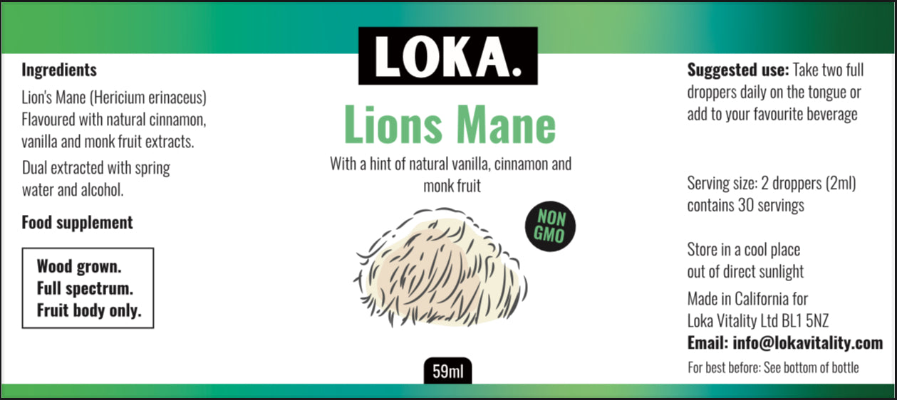 Lions mane Mushroom tincture label